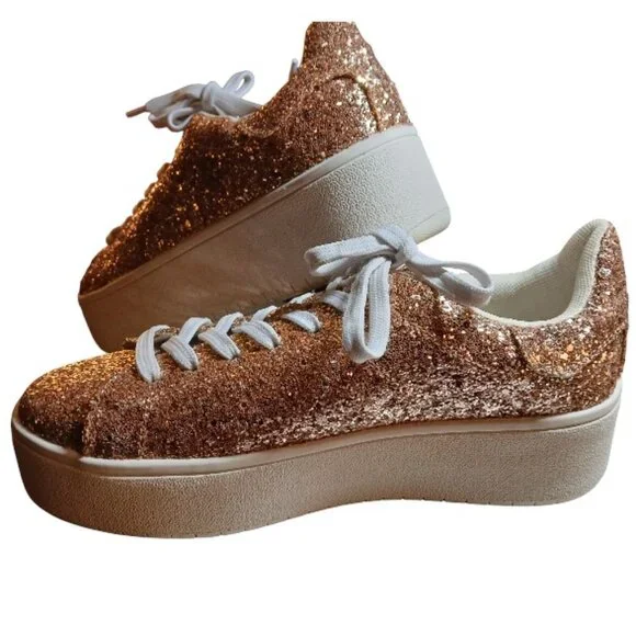 J. ADAMS Gold Glitter Platform Sneakers Size 7.5M - Like New. - Picture 2 of 9